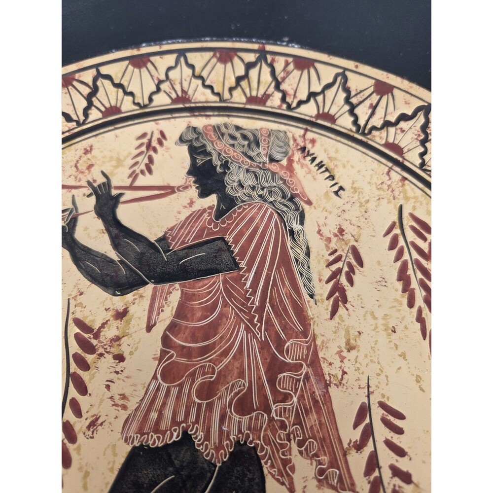 Ceramic Wall Plate Greek Aulos Player Repro From 520 BC Hand Made In Greece